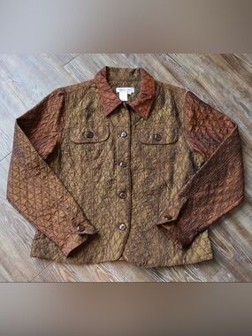 Womens Coldwater Creek Artsy Whimsigoth Quilted Crinkle Rustic Bronze Jacket M